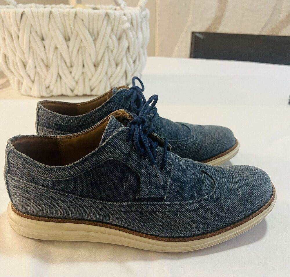 Cole Haan LunarGrand Wingtip Oxford Mens 8M Washed Denim Blue Canvas Shoes